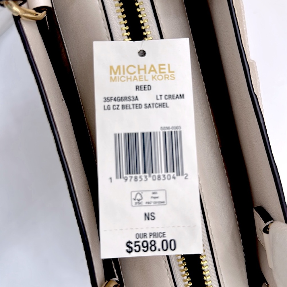 MICHAEL KORS Reed Large Leather Belted Satchel Crossbody Handbag Center Zip - Picture 13 of 13